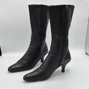 Prada Mid-Calf Leather Kitten Heel Boots - size 36 EU